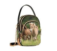 Mnsruu Running Ponies with Foals Crossbody Bag for Women, Detachable Chain Bag Phone Purse Shoulder Handbag Wallet