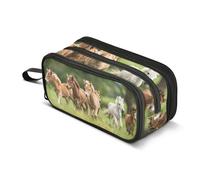 Mnsruu Running Ponies with Foals Pencil Case, Large Capacity Pen Bag for Boys Girls 3 Compartment Pencil Pouch Students Stationery Organizer Marker Case for School Office Work