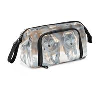 Mnsruu Running Wolves Winter Pencil Case Large Capacity Pencil Pouch Stationery Bag for Office School