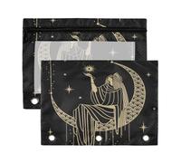 Mnsruu Sacral Night Girl Moon 3 Rings Binder Pouch Pencil Case, 2 Pack Pencil Pouches with Zipper, Clear Window Cosmetic Bag
