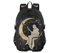 Mnsruu Sacral Night Girl on Moon Starry Area School Backpack with Laptop Compartment, Big School Bag for Teenager Girls Boys, 17.5 Travel Rucksack Backpack for School Casual Daypacks College Work