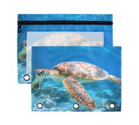 Mnsruu Sea Turtle 3 Rings Binder Pouch Pencil Case, 2 Pack Pencil Pouches with Zipper, Clear Window Cosmetic Bag
