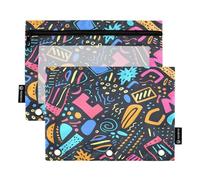 Mnsruu Seamless Pattern with Abstract Modern Doodles Pencil Pouch for 3 Ring Binder, 2 PCS Binder Pencil Pouch with Zipper, Clear Window Zipper Pencil Case Pencil Bags for Office Supplies