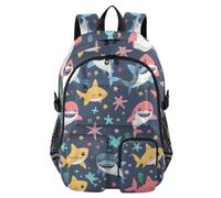 Mnsruu Seamless Pattern with Baby Shark School Backpack with Laptop Compartment, Big School Bag for Teenager Girls Boys, 17.5 Travel Rucksack Backpack for School Casual Daypacks College Work
