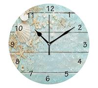 Mnsruu Seashell Starfish Wall Clock Non Ticking Silent Clocks,Battery Operated Decorative Round Wall Clock 25 CM for Kitchen, Living Room, Seashells Nautical