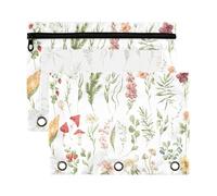 Mnsruu Set Wild Meadow Flowers Herbs Berries 3 Rings Binder Pouch Pencil Case, 2 Pack Pencil Pouches with Zipper, Clear Window Cosmetic Bag