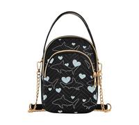 Mnsruu Shark Line Love Heart Black Crossbody Bag Small Shoulder Handbags Leather Purse for Women
