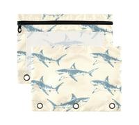 Mnsruu Shark Print Pattern 3 Rings Binder Pouch Pencil Case, 2 Pack Pencil Pouches with Zipper, Clear Window Cosmetic Bag