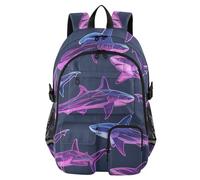 Mnsruu Sharks Blue Ocean Map Neon Doodle Backpack Laptop Backpack for College Women Men College Bookbag Water Resistant Travel Daypack Casual Multi Pocket