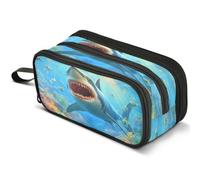 Mnsruu Sharks Coral Small Fish Pencil Case Large Capacity Pen Pouch Pencil Bag with 3 Compartments Pen Holder Organizer Stationery Bag