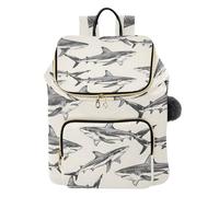 Mnsruu Sharks Simple Nautical Ocean Coastal Backpack for Women Travel Anti Theft Rucksack Large Casual Daypacks Quilted Laptop Purse Ladies Fashion Handbag