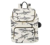 Mnsruu Sharks Simple Nautical Ocean Coastal Backpack for Women Travel Anti Theft Rucksack Large Casual Daypacks Quilted Laptop Purse Ladies Fashion Handbag