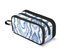 Mnsruu Shibori Waves Blue White Pencil Case Big Capacity Pen Bag Pouch Holder 3 Compartments Large Pencil Box for Boys Girls School Storage Organizer