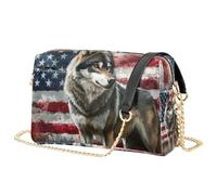 Mnsruu Shoulder Bags for Women, American Flag Wolf Stripes A Leather Crossbody Bags Purse Handbag