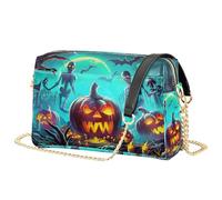 Mnsruu Shoulder Bags for Women, Halloween Pumpkins Zombies Leather Crossbody Bags Purse Handbag