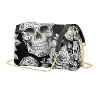 Mnsruu Shoulder Bags for Women, Skulls Roses Flower Grayscale Leather Crossbody Bags Purse Handbag