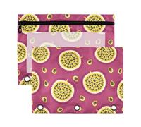 Mnsruu Simple Hand Draw Passion Fruit Pattern 3 Rings Binder Pouch Pencil Case, 2 Pack Pencil Pouches with Zipper, Clear Window Cosmetic Bag