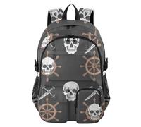 Mnsruu Skeleton Pirate Knifes School Backpack with Laptop Compartment, Big School Bag for Teenager Girls Boys, 17.5 Travel Rucksack Backpack for School Casual Daypacks College Work