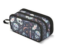 Mnsruu Skull Head Magic Moon Pencil Case Large Capacity Pen Pouch Pencil Bag with 3 Compartments Pen Holder Organizer Stationery Bag