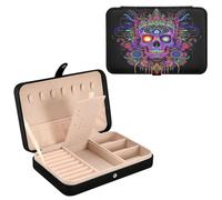 Mnsruu Skull Leather Jewelry Box, Skull Mandala Boho Necklace Ring Earrings Storage Organizer for Women Travel Jewelry Organizer
