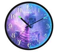 Mnsruu Skull Skeleton Crown Wall Clock Luminous Bedroom Clocks Battery Operated Silent Glow in the Dark Clock for Living Room Kitchen 12 Inch