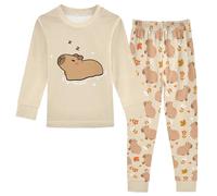 Mnsruu Sleeping Cute Capybara Daisy Flower Pajamas Set Long Sleeve Soft Cotton Sleepwear 2 Piece