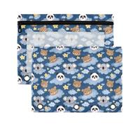 Mnsruu Sloth Panda Pattern 3 Rings Binder Pouch Pencil Case, 2 Pack Pencil Pouches with Zipper, Clear Window Cosmetic Bag