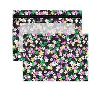 Mnsruu Small Meadow Plants Flower 3 Rings Binder Pouch Pencil Case, 2 Pack Pencil Pouches with Zipper, Clear Window Cosmetic Bag