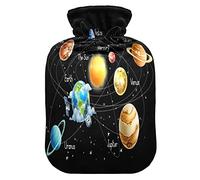 Mnsruu Solar System Planet Universe Space Galaxy Hot Water Bottle with Velvet Cover, 2L Transparent Hot Water Bag for Hand Foot Warmer Pain Relief Hot Cold Therapy Cramps