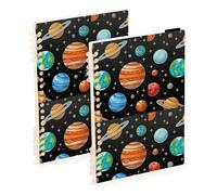 Mnsruu Solar System Planets Space Spiral Notebook Journals 2 Pack, Hardcover Lined Journal for Women, A5 College Ruled Notebooks for Journaling Writing Work Office School 5.7x8.3 Inch