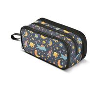 Mnsruu Solar System Space Dinosaur Moon Pencil Case Large Capacity Pen Bag 3 Compartment Pencil Pouch Stationery for Office College School Teen Student Girl Boy