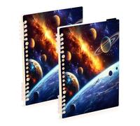 Mnsruu Solar System Spiral Notebook Journals 2 Pack, Hardcover Lined Journal for Women, A5 College Ruled Notebooks for Journaling Writing Work Office School 5.7x8.3 Inch