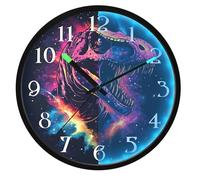 Mnsruu Space Neon Dinosaur Galaxy Wall Clock Luminous Bedroom Clocks Battery Operated Silent Glow in the Dark Clock for Living Room Kitchen 12 Inch