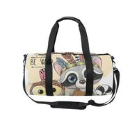Mnsruu Sports Gym Bag with Shoulder Strap for Women Men Cute Cartoon Tribal Raccoon and Owl with Feather Duffle Bag Travel Training Workout Bag with Shoe Compartment for Overnight,Weekend