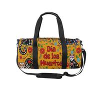 Mnsruu Sports Gym Bag with Shoulder Strap for Women Men Orange Background with Calavera Cats and Sugar Ski Duffle Bag Travel Training Workout Bag with Shoe Compartment for Overnight,Weekend