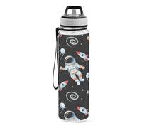 Mnsruu Sports Water Bottle Astronauts Rockets Galaxies Tritan Drinking Bottle with Straw Large 1000ml BPA-Free Clear Leakproof for Kids Boys Girls Women Men Gym School