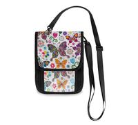 Mnsruu Spring Floral Butterfly Pattern Travel Wallet Passport Holder Credit Card Gadget Holder Pouch Bag Unisex Crossbody Wallet Travel Neck Wallet with Adjustable Strap