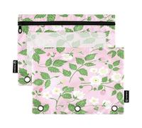 Mnsruu Spring Summer Flower Pencil Pouch for 3 Ring Binder, 2 PCS Binder Pencil Pouch with Zipper, Clear Window Zipper Pencil Case Pencil Bags for Office Supplies