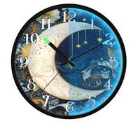 Mnsruu Star Moon Astrology Wall Clock Luminous Bedroom Clocks Battery Operated Silent Glow in the Dark Clock for Living Room Kitchen 12 Inch