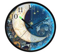 Mnsruu Star Moon Astrology Wall Clock Luminous Bedroom Clocks Battery Operated Silent Glow in the Dark Clock for Living Room Kitchen 12 Inch