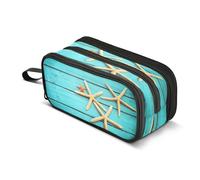 Mnsruu Starfish on A Blue Large Capacity Pencil Case 3 Compartment Pouch Holder School Supplies Boys Girls