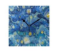 Mnsruu Starry Sky Night Artwork 7.9 Inch Square Wall Clock Battery Operated Non-Ticking Silent Quartz for Kitchen Home Living Room Office Bedroom(Black Pointer)