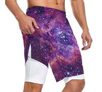 Mnsruu Starry Star Galaxy Nebula Men's Shorts Workout Sport Pocket Short M Multicoloured