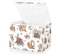 Mnsruu Storage Boxes with Lids, Berry Forest Fox Bird Chipmunk Mushroom Large Storage Basket Organizer Shelves Cube Bin Toy Clothes Underbed