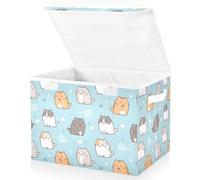 Mnsruu Storage Boxes with Lids, Cute Kawaii Cats Kittens Blue Large Storage Basket Organizer Shelves Cube Bin Toy Clothes Underbed