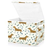 Mnsruu Storage Boxes with Lids, Dachshunds Bones Paw Prints Large Storage Basket Organizer Shelves Cube Bin Toy Clothes Underbed
