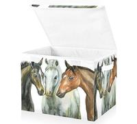 Mnsruu Storage Boxes with Lids, Farm Race Brown Horse Watercolor Field Large Storage Basket Organizer Shelves Cube Bin Toy Clothes Underbed