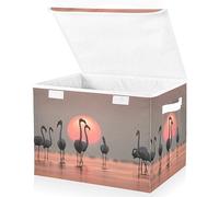 Mnsruu Storage Boxes with Lids, Flamingos Sunrise Summer Large Storage Basket Organizer Shelves Cube Bin Toy Clothes Underbed