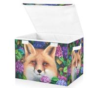 Mnsruu Storage Boxes with Lids, Fox Hydrangea Flowers Large Storage Basket Organizer Shelves Cube Bin Toy Clothes Underbed