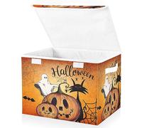 Mnsruu Storage Boxes with Lids, Halloween Pumpkin Checked Ghost Large Storage Basket Organizer Shelves Cube Bin Toy Clothes Underbed